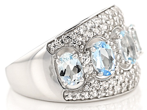 Pre-Owned 1.70ctw Oval Aquamarine And 1.23ctw Round White Zircon Sterling Silver 5-Stone Ring - Size 12