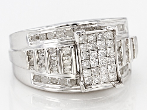 Pre-Owned  1.50ctw Round, Baguette And Princess Cut White Diamond Rhodium Over Sterling Silver Ring - Size 7