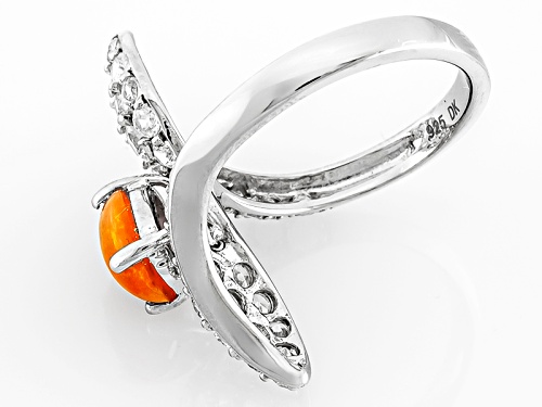 Pre-Owned .64ct Cabochon Oval Orange Ethiopian Opal And .94ctw Round White Zircon Sterling Silver By - Size 12