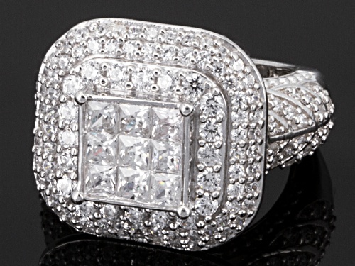 Pre-Owned Bella Luce (R) 4.20ctw Princess Cut & Round Rhodium Over Sterling Silver Ring (2.23ctw Dew - Size 6