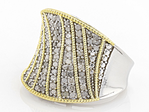 Pre-Owned .95ctw Round White Diamond 14k Yellow Gold And Rhodium Over Sterling Silver Ring - Size 7