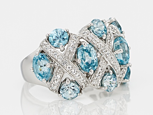 Pre-Owned 4.58ctw Oval And Round Blue Zircon With .38ctw Round White Zircon Sterling Silver Ring - Size 5