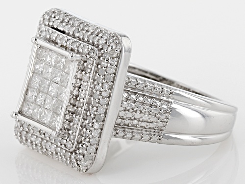 Pre-Owned 1.05ctw Round And Princess Cut White Diamond Rhodium Over Sterling Silver Ring - Size 5