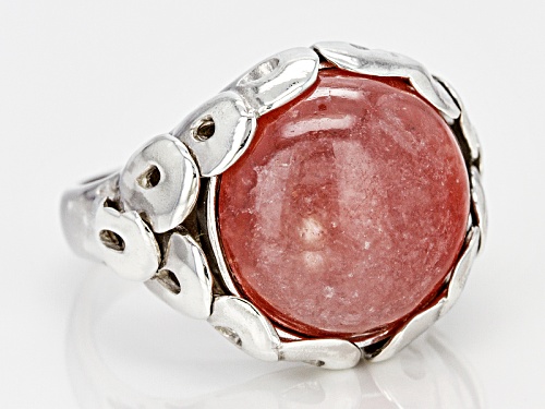 Pre-Owned 14.50mm Round Cabochon Rhodochrosite Sterling Silver Solitaire Ring - Size 7
