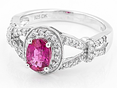 Pre-Owned .60ct Oval Rubellite Tourmaline  With .40ctw Round White Zircon Sterling Silver Ring - Size 11