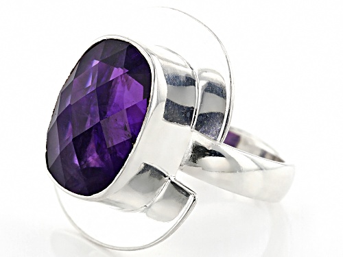 Pre-Owned 9.00ct Rectangular Cushion African Amethyst Sterling Silver Solitaire Ring - Size 5