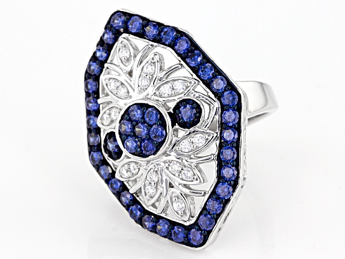 Pre-Owned Bella Luce ® 3.05ctw Sapphire And White Diamond Simulants Rhodium Over Sterling Silver Rin - Size 7