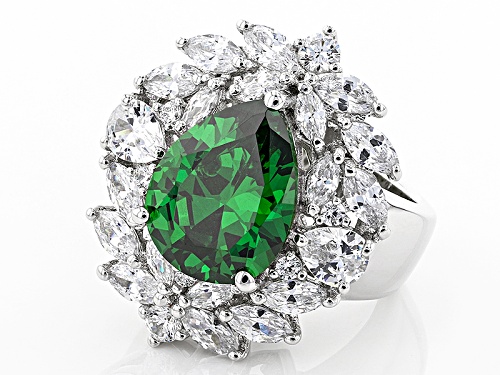 Pre-Owned Charles Winston For Bella Luce ® 9.00ctw Emerald & Diamond Simulants Rhodium Over Silver R - Size 11