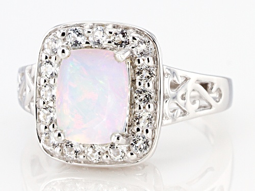 Pre-Owned 1.40ctw Rectangular Cushion Ethiopian Opal With .66ctw Round White Topaz Sterling Silver R - Size 9