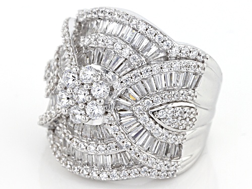 Pre-Owned Bella Luce ® 5.60ctw White Diamond Simulant Rhodium Over Sterling Silver Ring (4.08ctw Dew - Size 10