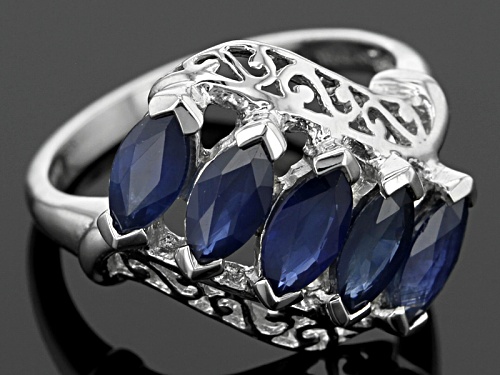 Pre-Owned Exotic Jewelry Bazaar™ 1.98ctw Marquise Kanchanaburi Sapphire Sterling Silver 5-Stone Ring - Size 5
