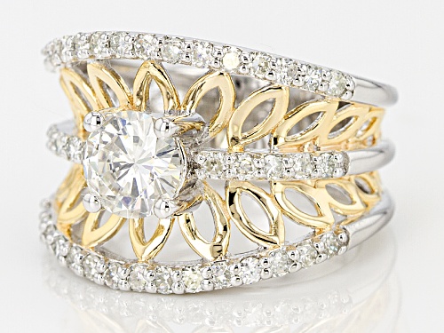 Pre-Owned Moissanite Fire® 1.80ctw Dew Platineve™ & 14k Yellow Gold Over Silver Two Tone Ring - Size 6