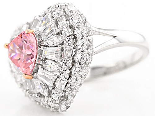Pre-Owned Bella Luce ®9.36ctw Pink & White Diamond Simulants Rhodium Over Sterling Silver Ring (5.67 - Size 5
