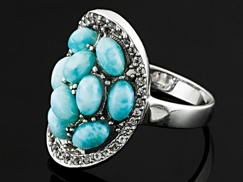 Pre-Owned Oval Larimar And .20ctw Round White Topaz Sterling Silver Ring - Size 12