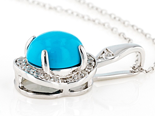 10x8mm Oval Sleeping Beauty Turquoise And .32ctw White Zircon Sterling Silver Pendant With Chain