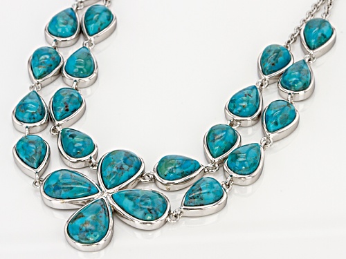 10x7mm And 13x9mm Pear Shape Turquoise Sterling Silver Necklace - Size 18