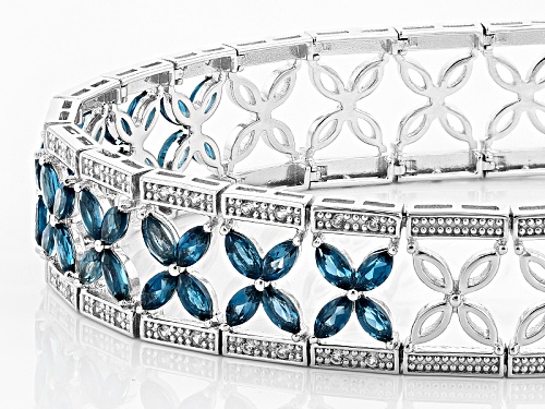 6.12ctw Marquise London Blue Topaz And .64ctw Round White Zircon Sterling Silver Bracelet - Size 8