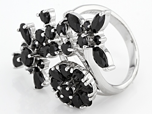 3.52ctw Black Spinel Sterling Silver Floral Ring - Size 6