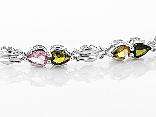 4.62ctw Pear Shape Yellow, Orange, Pink And Green Tourmaline Sterling Silver Bracelet - Size 8