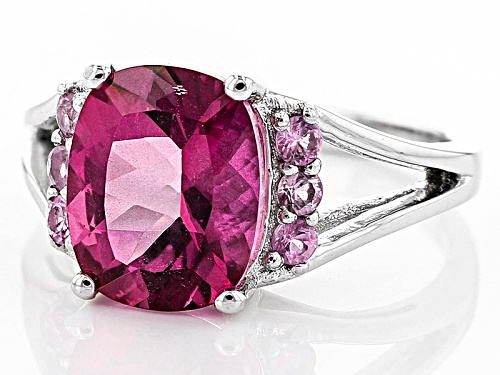 1.93ct Rectangular Cushion Pink Danburite And .18ctw Round Pink Sapphire Sterling Silver Ring - Size 8