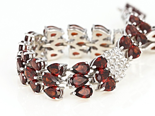 28.80ctw Pear Shape Vermelho Garnet™ And .61ctw Round White Topaz Rhodium Over Silver Bracelet - Size 8