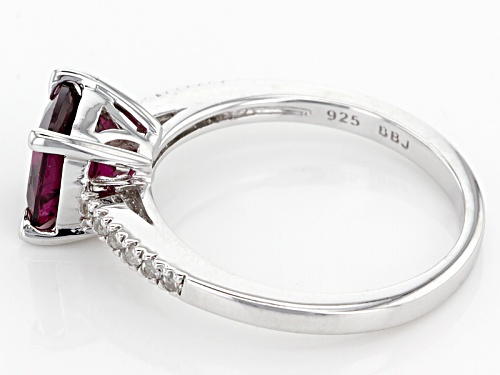 1.43ct Square Cushion Raspberry color Rhodolite With .10ctw Round White Zircon Sterling Silver Ring - Size 12
