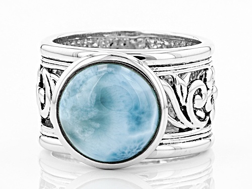 11.5mm Round Cabochon Larimar Sterling Silver Solitaire Ring - Size 7