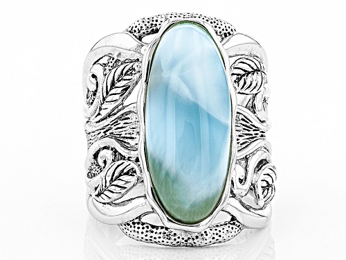 21x9mm Oval Cabochon Larimar Sterling Silver Solitaire Ring - Size 5