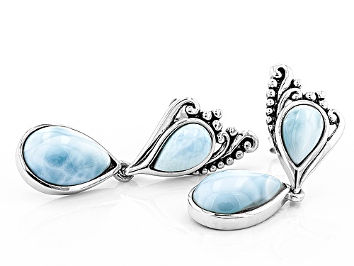 12x8mm And 8x5mm Pear Shape Cabochon Larimar Sterling Silver 2-Stone Dangle Earrings