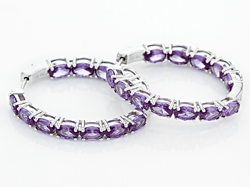 12.43ctw Purple Lab Created Color Change Sapphire Rhodium Over Silver Inside/Outside Hoop Earrings