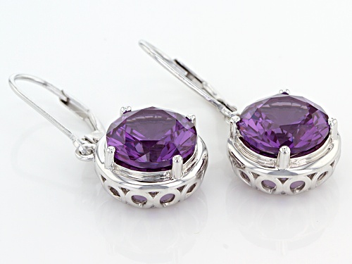 5.79ctw Purple Lab Created Color Change Sapphire Solitaire Rhodium Over Silver Dangle Earrings