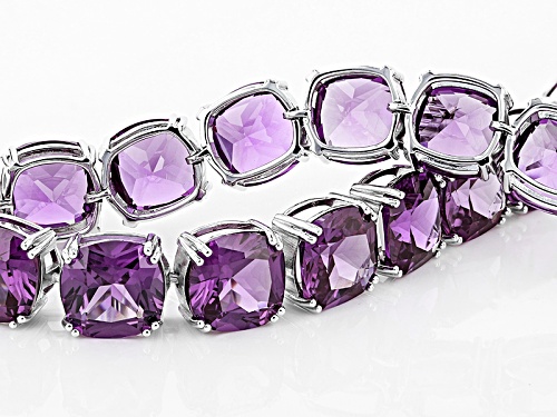 88.22ctw Square Cushion Purple Lab Created Color Change Sapphire Rhodium Over Silver Tennis Bracelet - Size 8