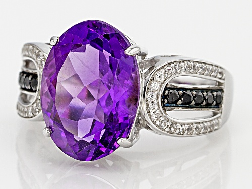 4.23ct African Amethyst With .11ctw Black Spinel And .25ctw White Zircon Sterling Silver Ring - Size 8