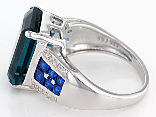 8.50ct Teal Fluorite With .76ctw Lab Created Blue Spinel And .14ctw White Zircon Silver Ring - Size 7