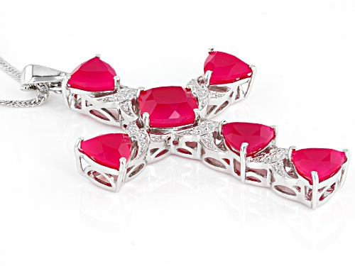 8x8mm Square Cushion And 7x7mm Trillion Pink Onyx Rhodium Over Silver Cross Enhancer With Chain