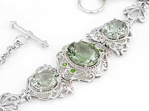 11.86ctw Green Prasiolite And Russian Chrome Diopside Rhodium Over Sterling Silver 3-Stone Bracelet - Size 7.25