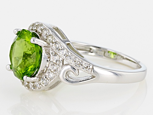 2.80ct Round Manchurian Peridot™ And .62ctw Mixed Round White Zircon Sterling Silver Ring - Size 8