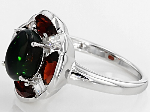 1.00ct Black Ethiopian Opal With 1.20ctw Vermelho Garnet™ And .48ctw White Zircon Silver Ring - Size 11