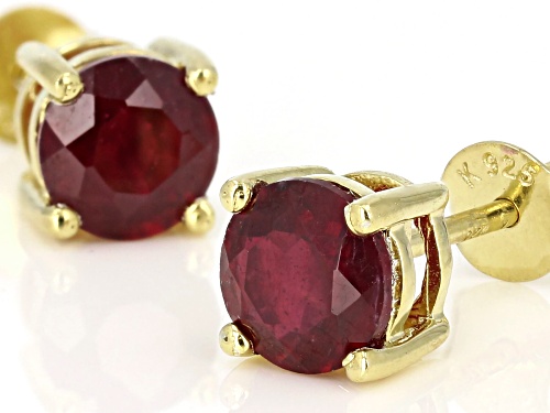 2.31CTW ROUND MAHALEO® RUBY 18K GOLD OVER STERLING SILVER STUD EARRINGS..WEB ONLY