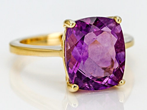 5.52ct Rectangular Cushion Purple Fluorite 18k Yellow Gold Over Sterling Silver Solitaire Ring - Size 8