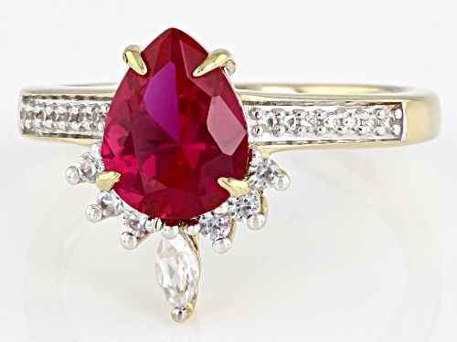 1.98ct Lab Created Ruby and 0.33ctw White Zircon 18K Yellow Gold Over Sterling Silver Ring - Size 8
