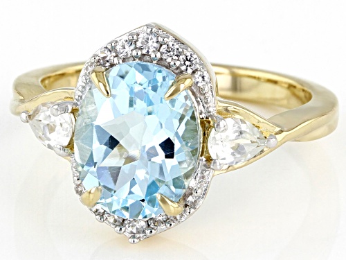 2.72ct Oval Glacier Topaz™ and .55ctw White Zircon 18K Yellow Gold Over Sterling Silver Ring - Size 9
