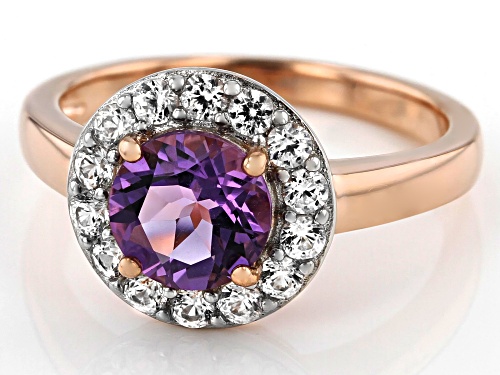 1.06ctw Round Lavender Amethyst, 0.70ctw White Zircon 18k Rose Gold Over Sterling Silver Halo Ring - Size 10