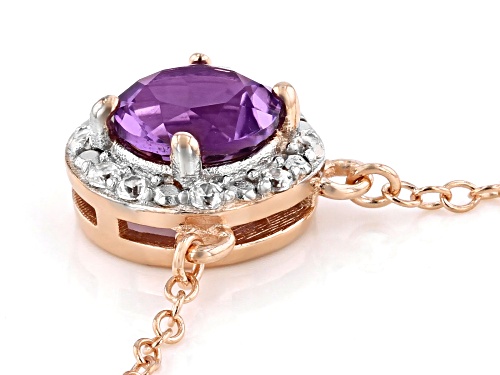 0.61ctw Round Lavender Amethyst With 0.08ctw White Zircon 18k Rose Gold Over Silver Halo Necklace - Size 18