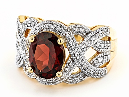 2.47ct  Oval Vermelho Garnet™ with 0.48ctw Round White Zircon 18k Yellow Gold Over Silver Ring - Size 10