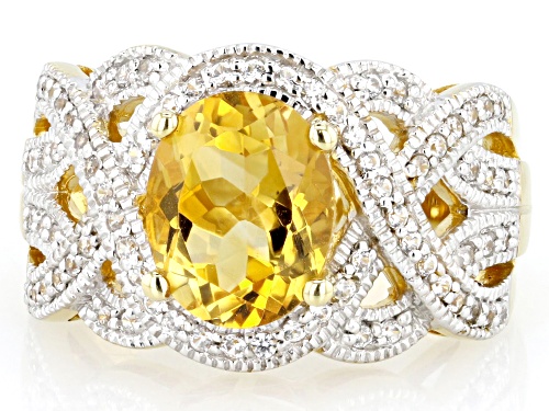 1.89ctw Oval Citrine with 0.48ctw Round White Zircon 18k Yellow Gold Over Silver Ring - Size 7