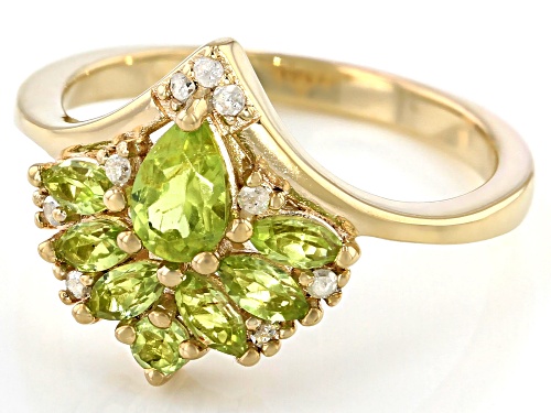 1.13ctw Manchurian Peridot™ with 0.06ctw White Diamond Accent 18k Yellow Gold Over Silver Ring - Size 9