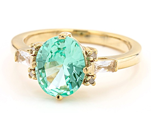 2.55ct Lab Green Spinel, .26ctw White Diamond &  Lab White Sapphire 18k Yellow Gold Over Silver Ring - Size 8