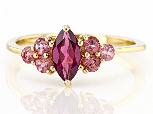 .51ct Raspberry Color Rhodolite With .46ctw Color Shift Garnet 18k Yellow Gold Over Silver Ring - Size 7