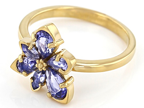 1.11ctw Mixed Shape Tanzanite 18k Yellow Gold Over Sterling Silver Asymmetrical Flower Ring - Size 6